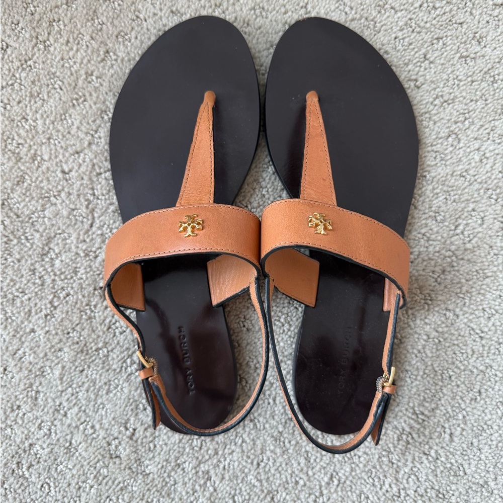 Tory Burch Tan Leather Thong Sandals
